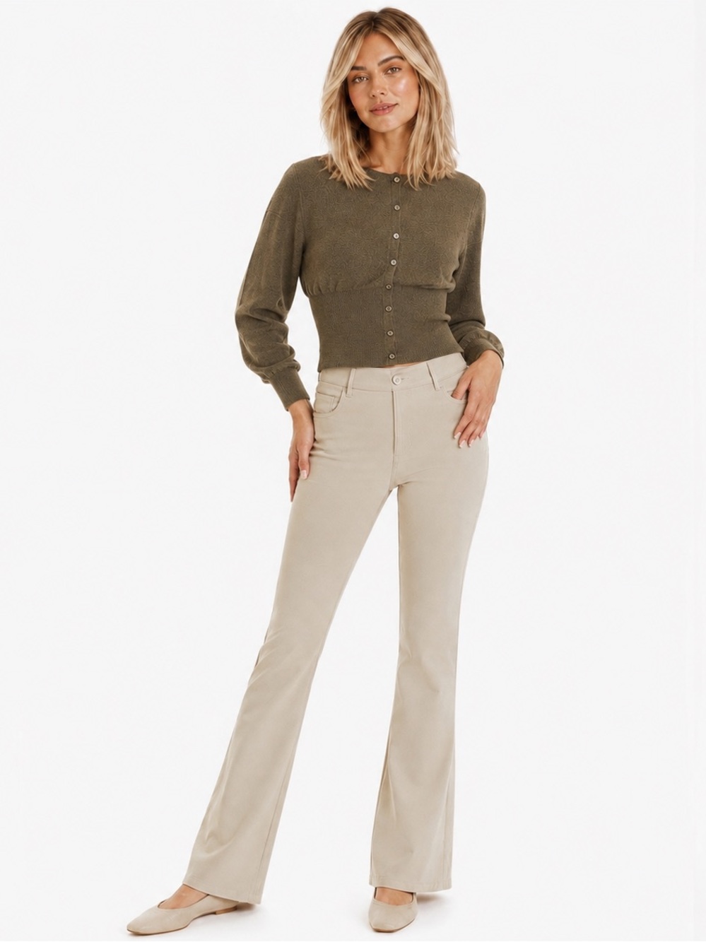 Stelle Dune Boot-Cut Dress Pants | XXS 30” Inseam | Beige Work Slacks